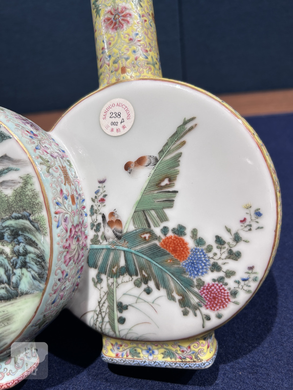 民国 粉彩山水花鸟双联瓶 - 图5